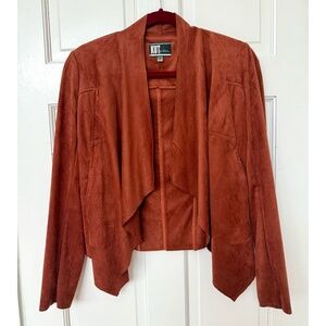 Burnt orange faux suede waterfall neckline open jacket